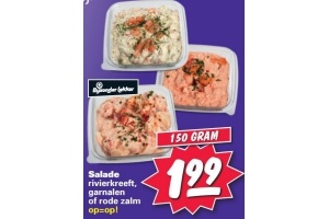 salade rivierkreeft garnalen of rode zalm