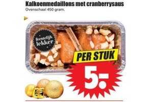 kalkoenmedaillons met cranberrysaus