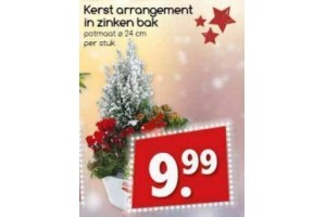 kerst arrangement in zinken bak