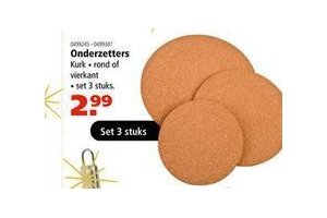 kurk onderzetters set 3 stuks nu eur2 99