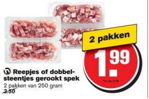 reepjes of dobbelsteentjes gerookt spek