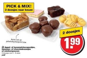 appel of karamelchocopuntjes bananen of chocoladesoesjes of minitompoucen