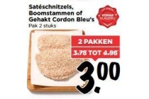sateschnitzels boomstammen of gehakt cordon bleu s