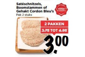 sateschnitzels boomstammen of gehakt cordon bleu s