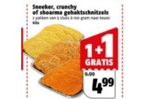 sneeker crunchy of shoarma gehaktschnitzels