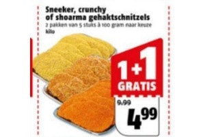 sneeker crunchy of shoarma gehaktschnitzels