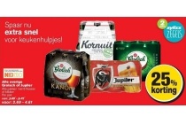 alle grolsch of jupiler pakken van 6 flessen of blikken