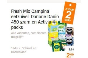 fresh mix campina eetzuivel danone danio 450 gram en activia 4 packs
