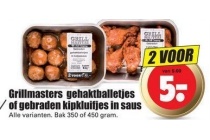 grillmasters gehaktballetjes of gebraden kipkluifjes in saus