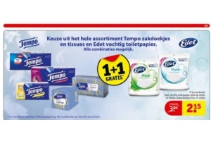 tempo zakdoekjes en tissues en edet vochtig toiletpapier