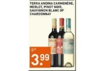 terra andina carmenere merlot pinor noir sauvignon blanc of chardonnay