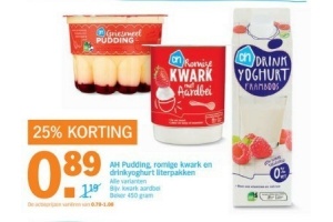 ah pudding romige kwark en drinkyoghurt literpakken nu met 25 korting