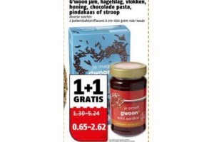 g woon jam hagelslag vlokken honing chocolade pasta pindakaas of stroop
