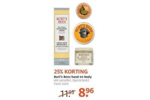 25 korting op burts bees hand en bodycreme