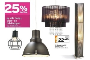 25 korting op alle hang vloer en tafellampen