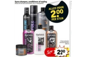 gehele assortiment syoss shampoo conditioner of styling nu eur2 00 per stuk