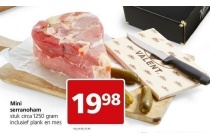 mini serranoham stuk circa 1250 gram inclusief plank en mes