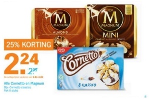 25 korting op alle cornetto en magnum
