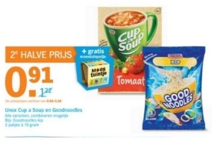 2e halve prijs unox cup a soup en goodnoodles