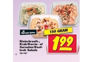 rivierkreeft krab kerrie of garnalen knoflook salade