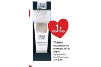 therme geschenkset met showergel 200 ml en puff