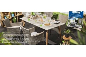 tuinset tafel polycement 4 wicker stoelen