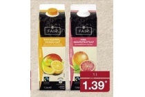 fairtrade sinaasappelmango sap en pink grapefruitsap