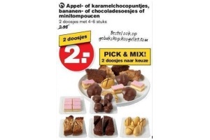 appel of karamelchocopuntjes bananen of chocoladesoesjes of minitompoucen