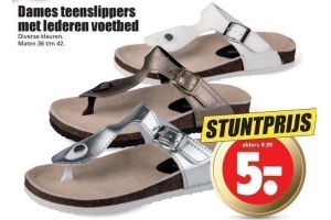 dames teenslippers met lederen voetbed