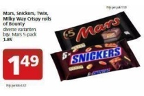 mars snickers twix milky way crispy rolls of bounty