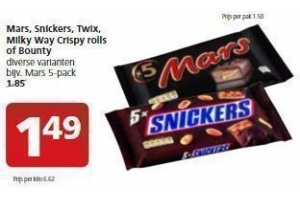 mars snickers twix milky way crispy rolls of bounty