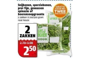 snijbonen sperziebonen prei fijn gewassen spinazie of boerensoepgroente