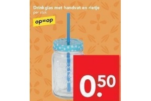 drinkglas met handvat en rietje