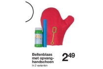 bellenblaas met opvang handschoen