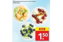 deen fruitsalade galia en blauwe bes kiwi en cantaloupe of appel en druif