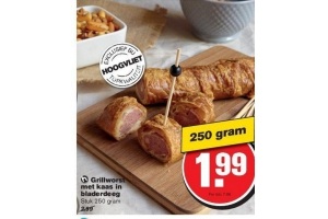 grillworst met kaas in bladerdeeg