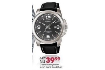 casio horloge met leren band en datum