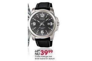 casio horloge met leren band en datum