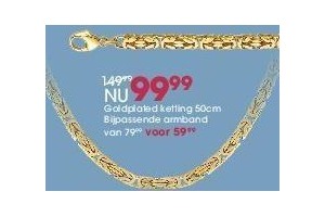 goldplated ketting 50cm en bijpassende armband