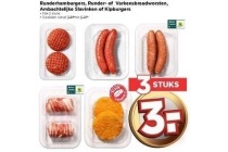 runderhamburgeres runder of varkensbraadworsten ambachtelijke slavinken of kipburgers