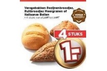 versgebakken rozijnenbroodjes ruitbroodjes meergranen of italiaanse bollen