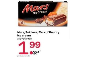 mars snickers twix of bounty ice cream