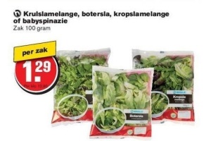 krulslamelange botersla kropslamelange of babyspinazie