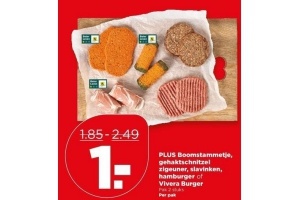 plus boomstammetje gehaktschnitzel zigeuner slavinken hamburger vivera burger