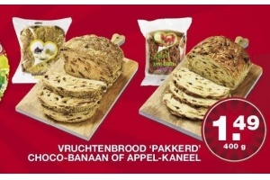 vruchtenbrood pakkerd choco banaan of appel kaneel