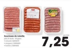 saucisses de volaille nu eur7 25 per kilo