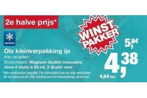 ola kleinverpakking ijs 2e artikel halve prijs