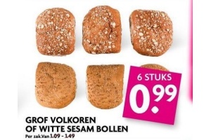 grof volkoren of witte sesam bollen