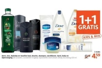 dove axe badedas en vaseline bad douche shampoo conditioner hand body en lipverzorging