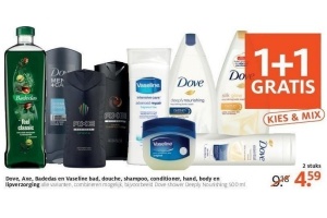 dove axe badedas en vaseline bad douche shampoo conditioner hand body en lipverzorging